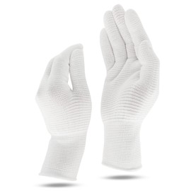 Youneedthat Nitrile Glove Liners for Eczema, 20-Count Aerosilver Safety Gloves with Non-Slip Grip, White (S, M, L) Food Prep Medium (Pack of 20)
