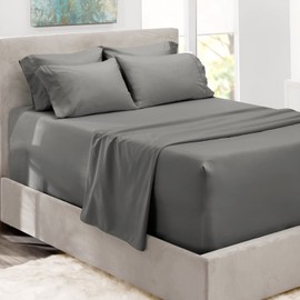 Hearth & Harbor Extra Deep Pocket King Size Sheets Sets - Fits Mattress 18-24 Inches Deep - Extra Deep Pocket Sheets - 6 Piece King Size Sheets - King Sheets Deep Pocket - Grey Sheets