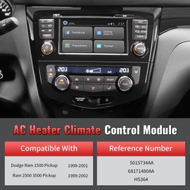 Climate Control Module Panel Compatible with Dodge Ram 1500 Pickup1999-2001, Ram 2500 3500 Pickup 1999-2002, A/C Heater Control Replacement Without Power Mirrors Replace 68171480AA 5015734AA HS364