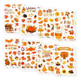 16 Sheets Thanksgiving Decals, 8 Designs Thanksgiving Clings Fall Leaves Decal Animals Pumpkin Maple Leaf Stickers for Thanksgiving Supplies Home Decor