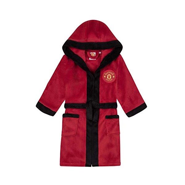 Manchester United FC Official Football Gift Boys Fleece Dressing Gown Robe, Red, 11-12 Years