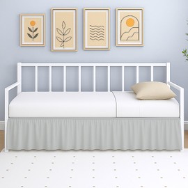 Ruffled Daybed Twin Size, 16 Inch Drop Ruffled Bed Skirt for Daybeds with Split Corners, Light Grey Microfiber Dust Ruffle, Elegant Twin Day Bed Skirt for Living Room, Guest Room, or Bedroom