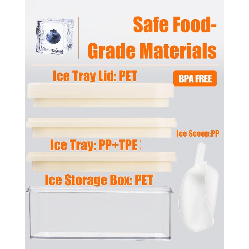 Brigii Ice Cube Tray with Lid&Bin, Ice Cube Mold with