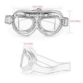 kucehiup Vintage Aviator Goggles Motorcycle Goggles (Black frame clear lenses)