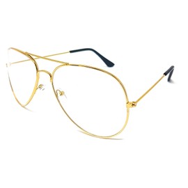 Clear Lens Pilot Style Glasses with UV400 Protection - Unisex (Gold)