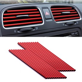 20 Pieces 20 cm PVC Car Ventilation Slot Decoration, Car Air Conditioning Air Outlet Trim Strip Decor Accessories, DIY Car Accessories, Interior U Chrome Shape Strips for Ventilation Slits (Light Red)