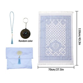 Kellegour Portable Muslim Prayer Rug and Beads,Sajadah for Islam Prayer Carpet Mat,Soft Islamic Prayer Rug,Muslim Praying Mat,Travel Prayer Mat Ramadan Gift,with Bag and Compas (Light Blue)