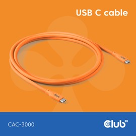 Club3D CAC-3000 USB4 Gen2x2 Type-C Bi-Directional Orange 4K60Hz, Data 20Gbps, PD 240W (48V/5A) EPR M/M 2m Orange
