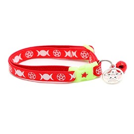 Pugs to Persians Collar Wicca para gatos con amuleto ocultista y cascabel | Collar familiar de bruja para gatos | Collar con amuleto de bruja para gatitos | Brilla en la oscuridad | Collar de segurida