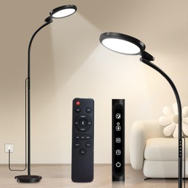 Sozapooty Light Therapy Lamp 10000 Lux UV-Free Sun Lamp, 360° Gooseneck Happy Lamp with 5 Colors & 5 Brightness Levels & Remote Control + Touch Dual Control (Black)