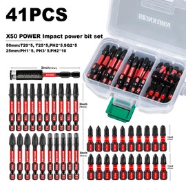 Geinxurn Multi Impact Screwdriver Bits Set, 41pieces Magnetic S2 Steel Multi Phillips/Square/Torx Insert Power Bits Tips and Impact Bit Holder with Storage Box