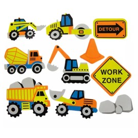 Foam Construction Peel and Stick Stickers - Excavators, Bulldozers, Concrete Mixers, and More! - 80 Piece