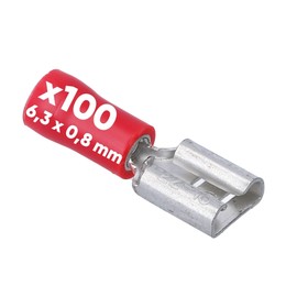 Pack of 100 Kalitec FHR638 Blade Receptacles Red 6.3 x 0.8 Cable Connector I 0.5-1.5 mm² Connector I Partially Insulated I Brass I PVC Collar I for Car and Industry