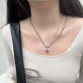 Cimenexe Böhmischen Geschichteten Stern Choker Halskette Silber Metall Stern Anhänger Halskette Hohlen Stern Panzerkette Halskette Minimalistischen Stern Kragen Halskette Schmuck Für Frauen