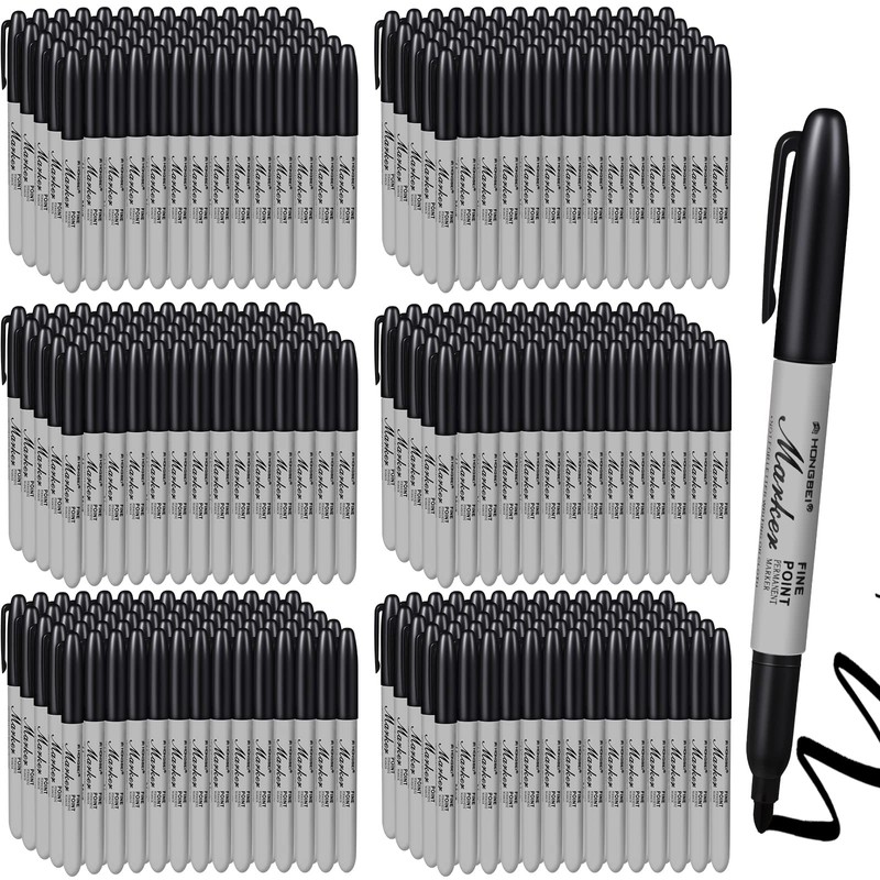 Thenshop 300 Pack Black Permanent Markers Bulk - Fine Point