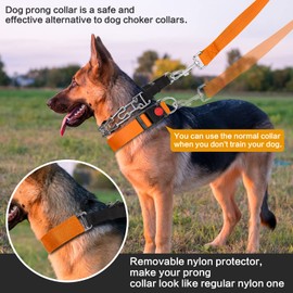 Dog Prong Training Collar, Dog Choke Pinch Collar with Nylon Cover Comfort Tips and Quick Release Snap Buckle, Dog Classic Collar and Dog Leash