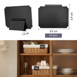 Pack of 12 Basket Label Clips, PVC Clip Label Holder, Black Clips Label, Removable Label Holder for Storage, Basket, Pantry, Kitchen