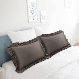 PiccoCasa Pillow Shams, Soft & Breathable Cotton Pillowcase with 4" Hem Decorative Ruffle Pillow Cases 2 Pack Envelope Closure Sham Pillow Cases Beaver 50x65cm