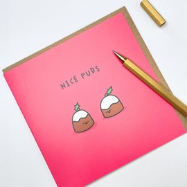 Old English Co. Funny Christmas Card for Her - Rude Cheeky 'Nice Puds' Christmas Card for Friend - Hilarious Festive Xmas Card for Women - Christmas Card for Bestie, Girlfriend, Wife, Sister