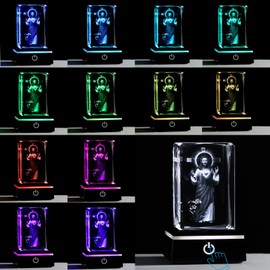 Movdyka 3D Crystal Cross Jesus Missionary Figurine with Colorful Light Base, Religious Gifts for Women Men Christian, Laser Engrave Inspirational Gifts for Friends Faith on Birthday Unique