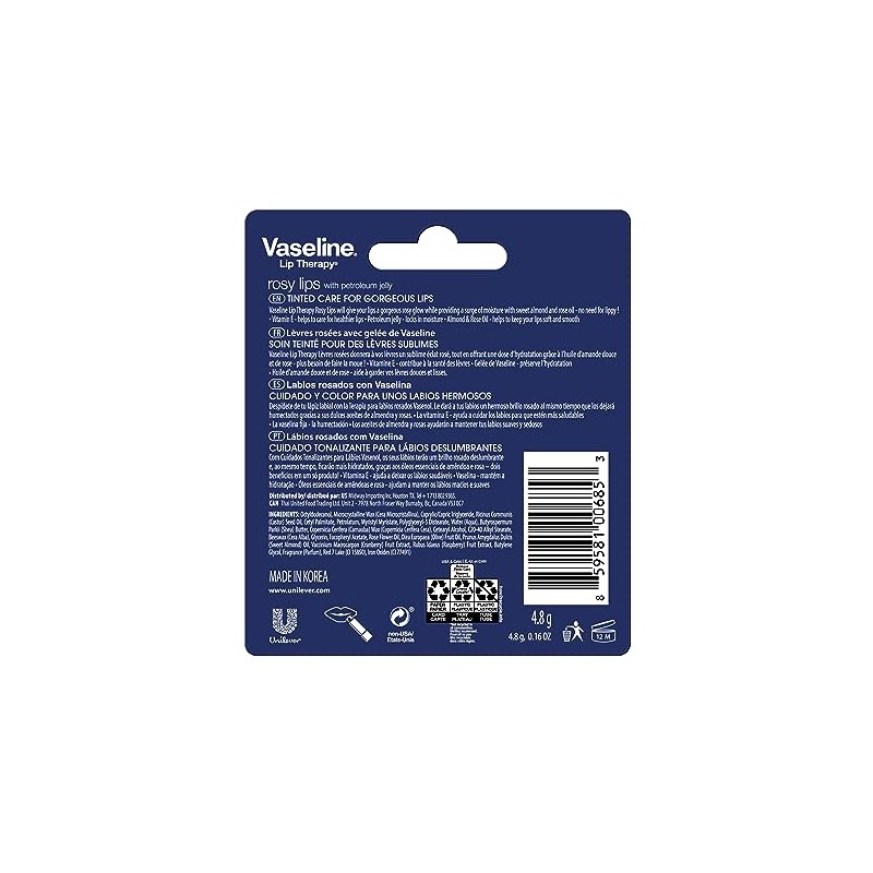 Vaseline Lip Therapy Care Rosy, Fast-Acting Nourishment, Ideal for Chapped,