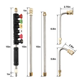 Pressure Washer Extension Wand, Power Washer Lance Set with Spray Nozzle Tips and 30° 90° Curved Rod, 1/4’’Quick Connect 4000 PSI