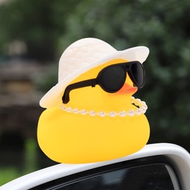 wonuu Car Rubber Duck, Yellow Duck Decoration Dashboard with Sun Hat Swim Ring Necklace Sunglasses for Car Dashboard Decorations