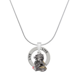 Delight Jewelry Two-tone Dragon with Red Crystals - Live Ring Charm Necklace, 18"
