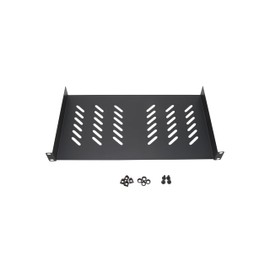 1U 19" Universal Rack Mount Vented Server Shelf – Black Steel Tray, 10" (250mm) Deep, No Lip for Network & AV Equipment