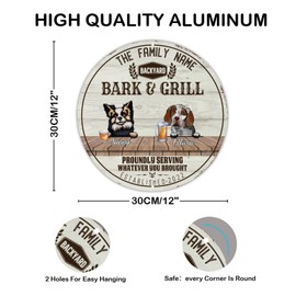 Chihuahua & Welsh Hound Beer Tin Sign Custom Family Dog Name Round Art Tin Sign Classic Barks & Grill Poster Paintings Sign Decorative for Patio Porch Pool Garden Coffee Shop 12x12in