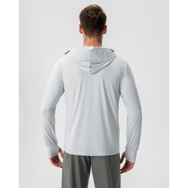 Locachy Men's UPF 50+ Sun Protection Jacket Hooded Lightweight Full Zip Long Sleeve Cooling Hiking Fishing Performance Shirts Light Grey M