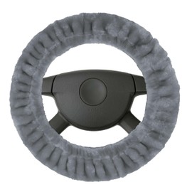Walser Steering Wheel Cover Teddy Plush Steering Wheel Cover Faux Fur Plush Steering Wheel Cover Steering Wheel Protector Lambskin Look Vegan Silver