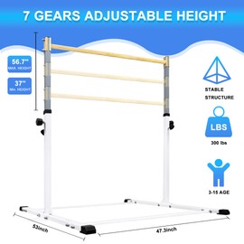 JOYSFIT Adjustable Gymnastics Bar for Kids with Mat - Sturdy Kip Bar with Rings, Horizontal Bar for Home Training, 3'-5' Height, Ages 3-15, 250 LBS Capacity, Easy Assembly.