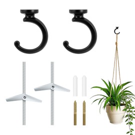 yuntop 2PCS Ceiling Hooks for Hanging Plants, Wall Hook for Indoor and Outdoor Plant, Heavy Duty Swag Hook for Bird Feeders, Lanterns, Wind Chimes, Planters (Black)