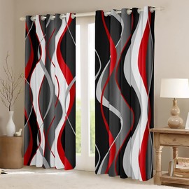 Manfei - Cortinas abstractas modernas para ventana, color rojo y gris, para decoración de habitación de niños, adolescentes, estampado de rayas, tratamientos de ventana con ojales, juego de 2 paneles para recámara, 38 pulgadas de ancho x 45 pulgadas de l
