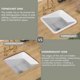 TUKTUK Undermount White Bar Sink 18 X18 Fireclay Kitchen Sink Drop In Prep Wet Sink Topmount RV Sink Small Farm Sink Single Bowl with Luxury Accessory Kit