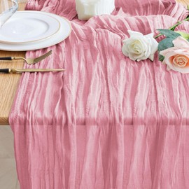 Wokceer Cheesecloth Table Runner Pink 10FT Boho Gauze Cheese Cloth Table Runner for Party Long Rustic Sheer Table Runners for Baby Bridal Shower Wedding Easter Table Decor