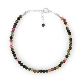 TGH Natural Multi Tourmaline Beads Bracelet Micro Faceted 3-3.5 Beads Gemstones Jewelry For Her, Birthstone, Silver Plated Chain 8 inch, Valentine Day Gift (Multi Tourmaline)