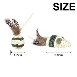 TTcat Cat Toys Set with Paper Rope & Feathers Ball and Mouse - 2 Pack, Interactive Toys for Indoor Cats,Kittens