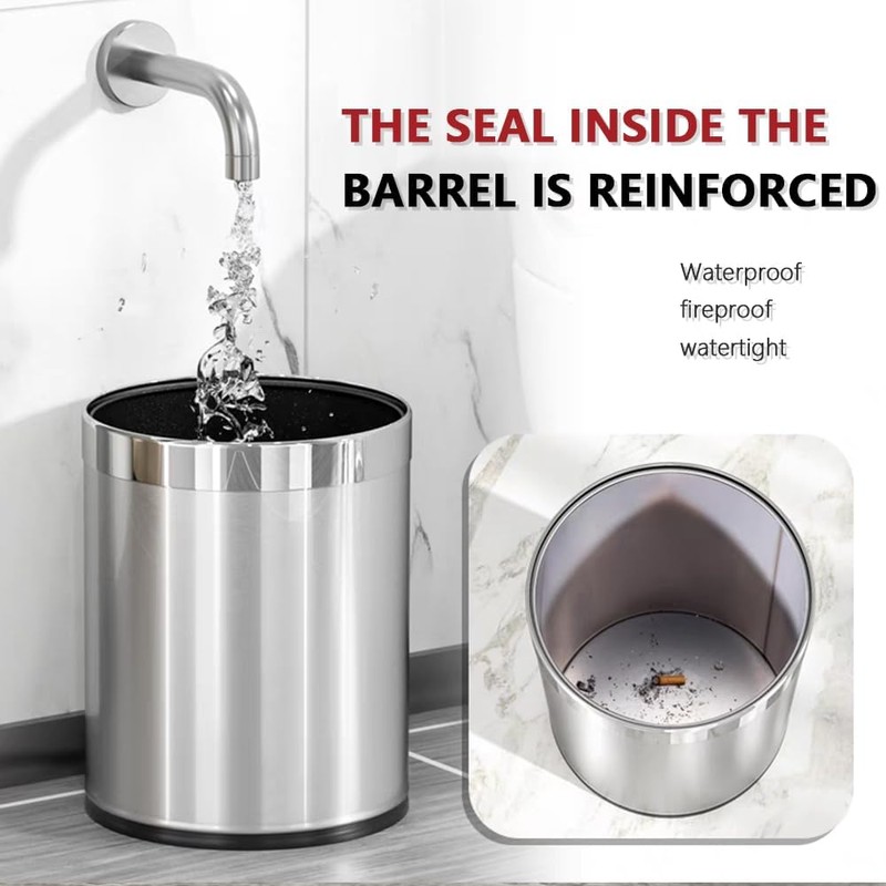 LEASYLIFE 2.6Gallon/10L，Stainless Steel Bathroom Trash Can,Chrome Trash Can,Silver Garbage Can