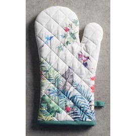 Maison d' Hermine Oven Mitts + Pot Holders 100% Cotton Heat Resistant Easter Oven Mitt (19cm x 33cm) & Pot Holder (20cm x 20cm) for Cooking BBQ Baking Grilling, Tropiques - Spring/Summer