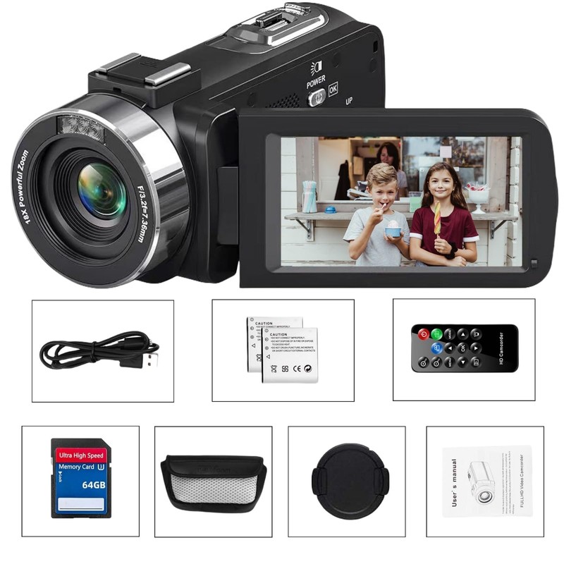 Video Camera 4K Camcorder 75MP YouTube Vlogging Camera 64G SD