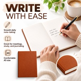 A5 Grid Notebook with 264 Pages – 80GSM Checkered Paper Journal, Soft Faux Leather Cover for School, Office, Meetings & Travel