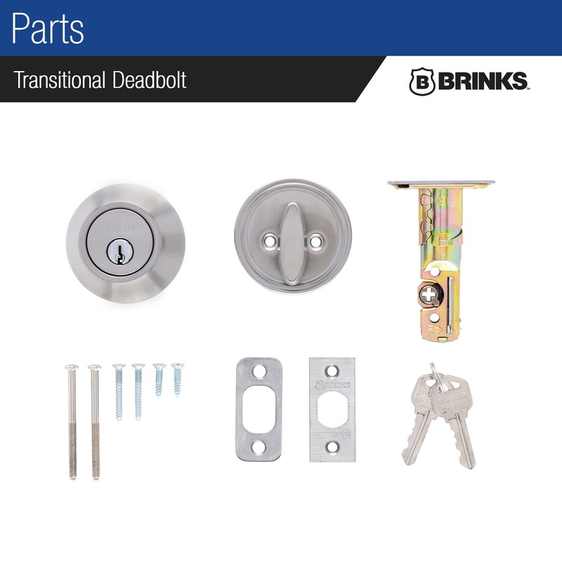BRINKS - Transitional Single Cylinder Deadbolt, Satin Nickel - Built