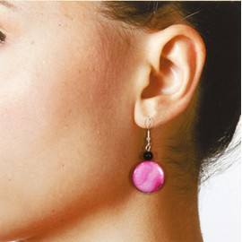 "Cyclamen" Bright Magenta Mother of Pearl Earrings; Dangle 1.5 Inches