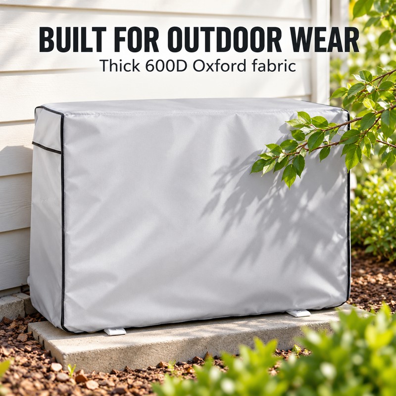 Silver 600D Oxford Outdoor Air Conditioner Cover, Full-Wrap Waterproof Weather