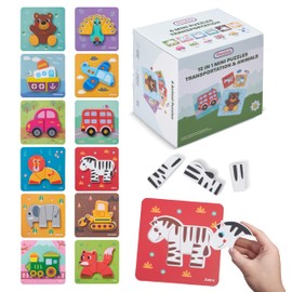 Prextex 12 Piece Puzzles for Kids – 6 Animals and 6 Transportation Puzzles for Toddlers - Helps Boost Fine Motor Skills Development, Hand-Eye Coordination - Montessori Toys - Animal Puzzles