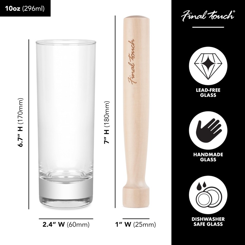 Final Touch Mojito Glass & Muddler Set - 2 10oz