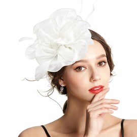 Orgoue Fascinators for Women, Kentucky Derby Hats for Women Tea Party Hat for Women for Girls Lady Cocktail Church Wedding (Organza, White)