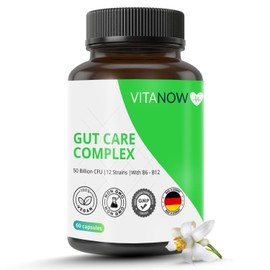 VITANOW Gut Care Complex - With 50 Billion Bacterial Cultures Bifidobacterium & Lactobacillius, Calcium, Vitamin B6 & B12-60 Capsules - Produced in Germany